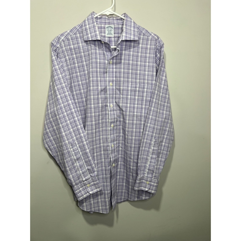 Brooks Brothers Dress Shirt 15.5 33 Regent Non Iron Purple / Blue Check